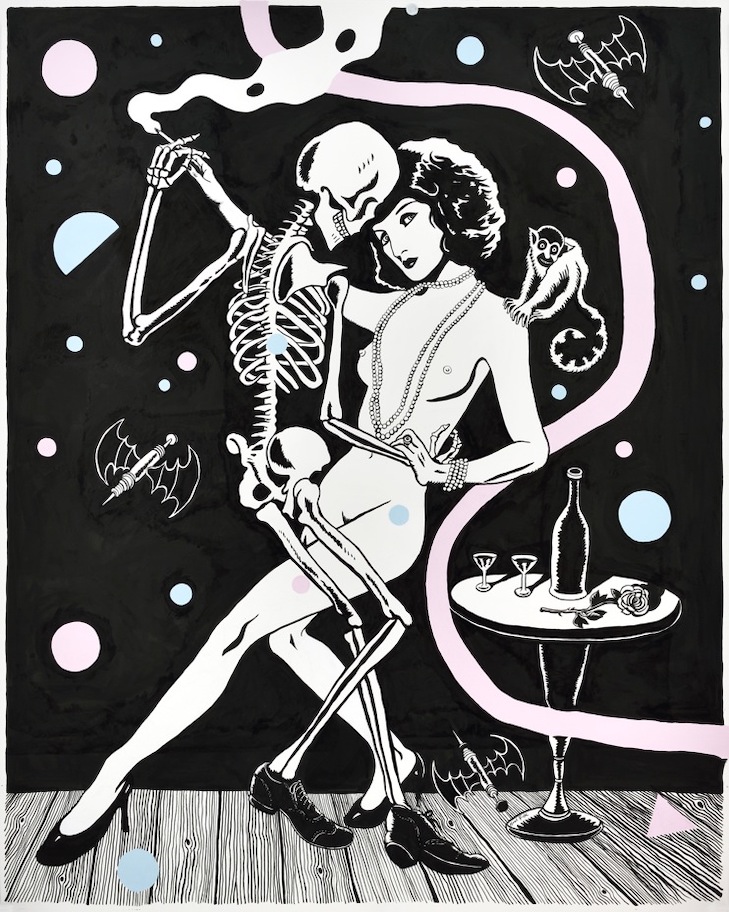 Neal Fox 10 Berlin Death Dance, 2017 Indian ink and acrylic on paper 152 x 122 cm, Courtesy Galerie Suzanne Tarasieve, Paris