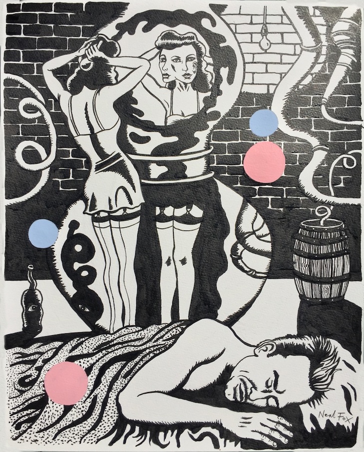 Neal Fox 4 NEAL FOX Moonshine Molly, 2019 Ink and Acrylic on paper 50,8 x 40,6 cm, Courtesy Galerie Suzanne Tarasieve, Paris