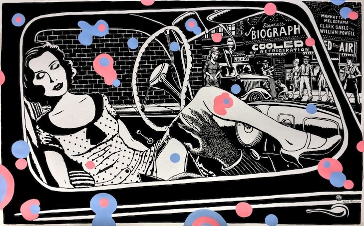 Neal Fox 5 NEAL FOX The Night Dillinger Died, 2019 Ink and Acrylic on paper 76 x 122 cm, Courtesy Galerie Suzanne Tarasieve, Paris