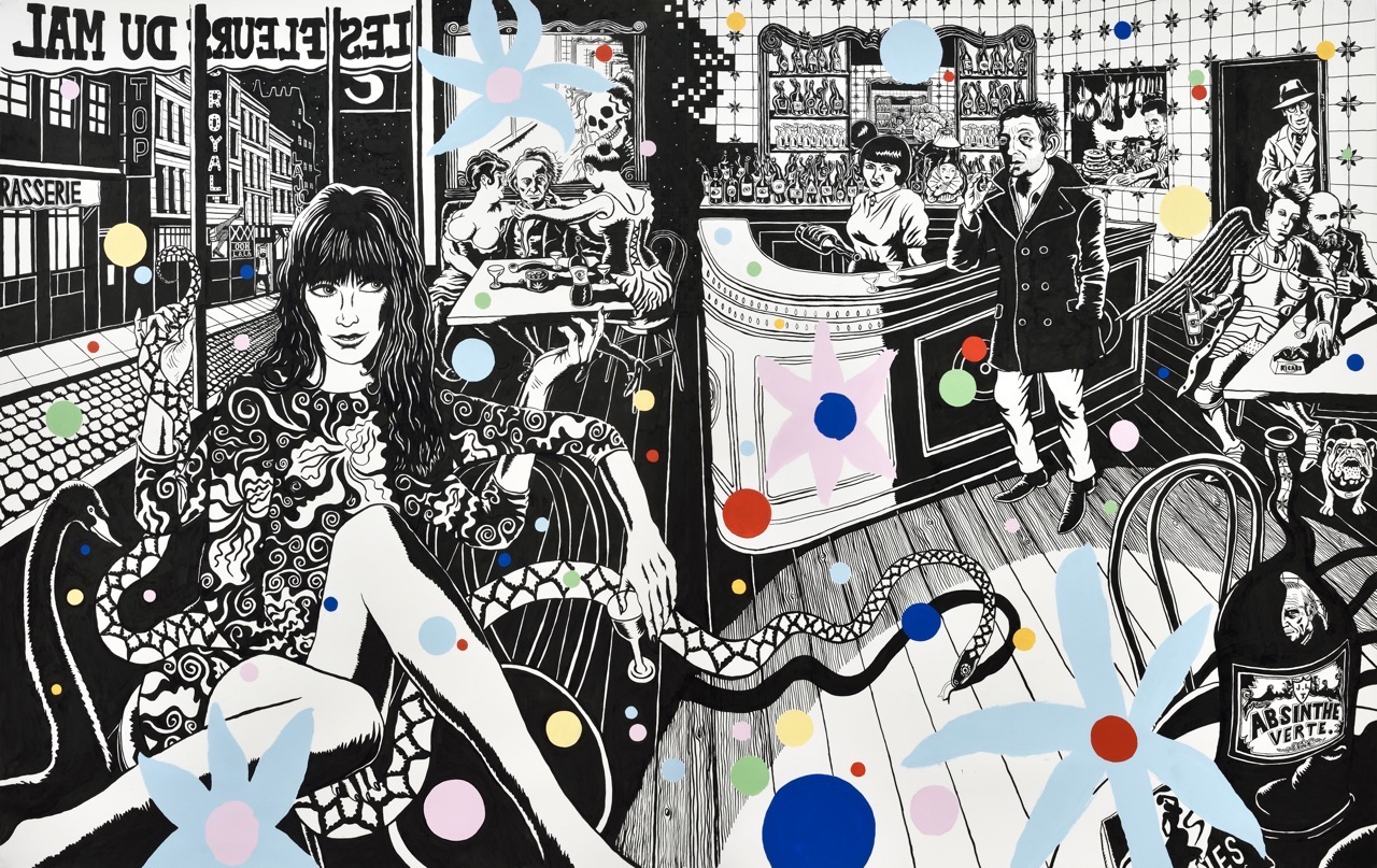 Neal Fox 6 NEAL FOX The Serpent’s Dance, 2017 Indian ink and acrylic on paper 152 x 244 cm, Courtesy Galerie Suzanne Tarasieve, Paris