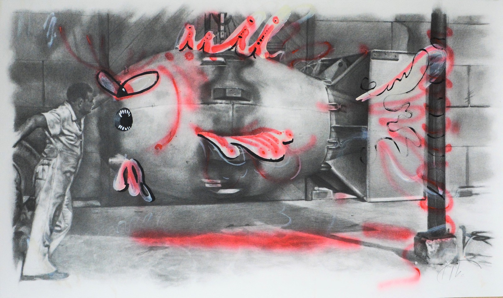 Paris Giachoustidis 12 Paris Giachoustidis, Roter Fisch, 2019, 48x81cm, Bleistift und Sprühfarbe auf Papier