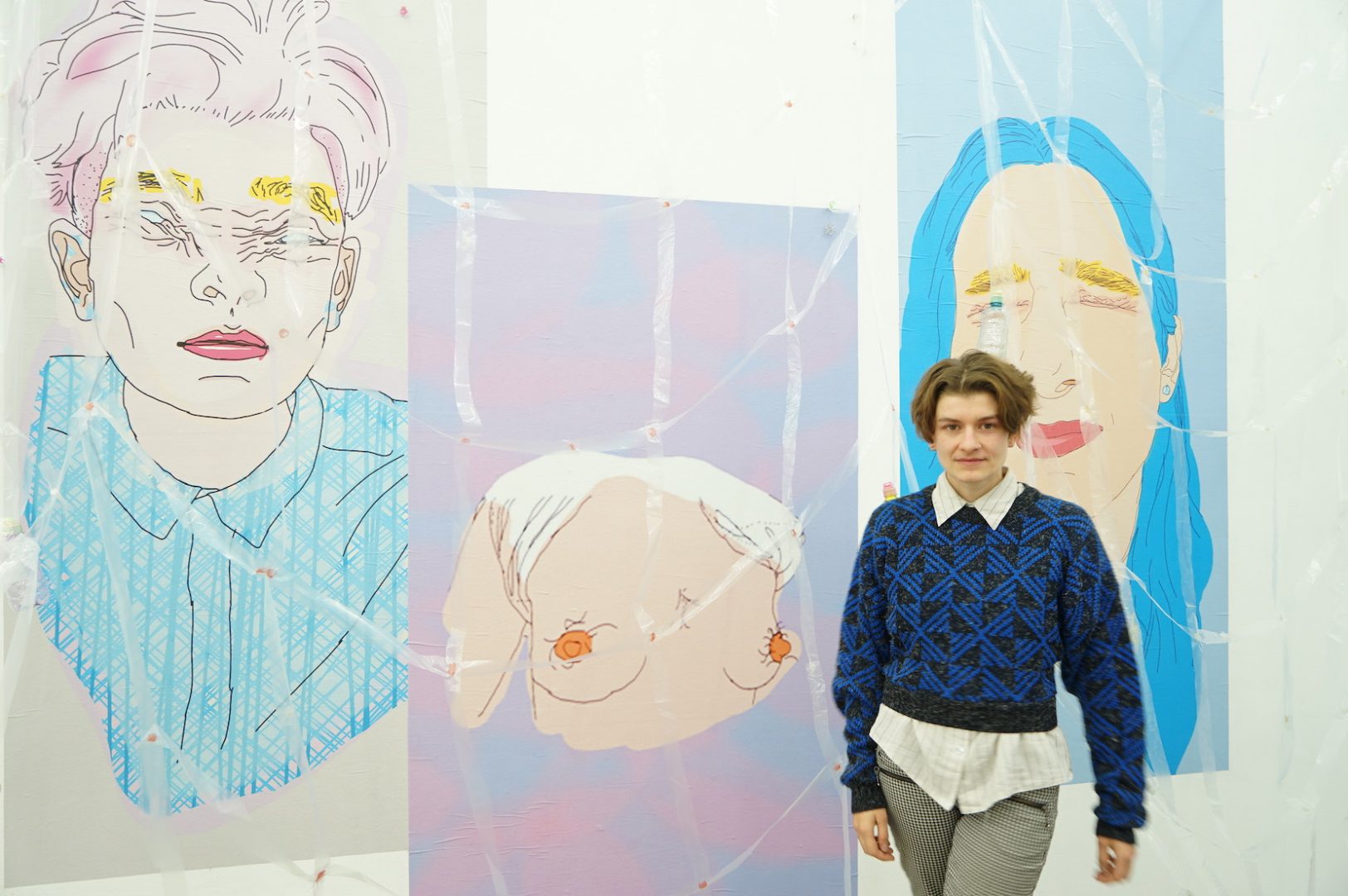 Melo Börner vor Ihrer Arbeit  
Monsters, Flesh, Holes and Mud, 2019 / Photo Credit: Barbara Green Arts Management 
