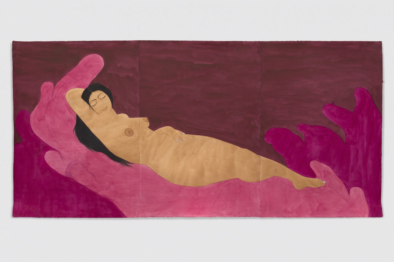 Self Portrait as Sleeping Venus (after Giorgione), 2017, Tea, watercolour, ink and poster paint on Twinrocker Self Portrait as Sleeping Venus (after Giorgione), 2017, Tea, watercolour, ink and poster paint on Twinrocker