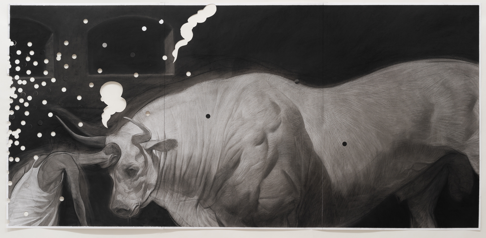 RUPRECHT VON KAUFMANN 2 Ruprecht von Kaufmann, Der Stierkämpfer, 2019, Zeichnung, Kohle auf Papier, 210 x 100 cm