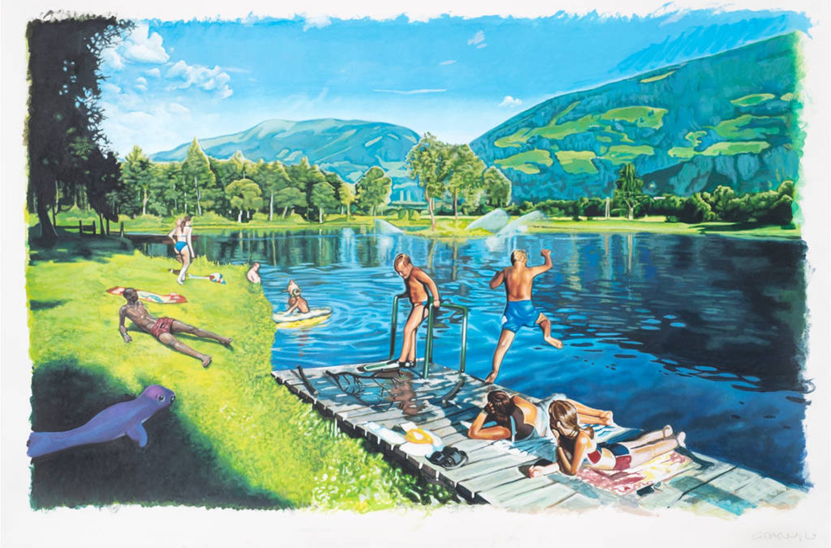 Paris Giachoustidis, OHNE HANDTUCH AM BERGSEE, 2020, Acrylfarbe auf Papier, 95 x 125 cm Paris Giachoustidis, OHNE HANDTUCH AM BERGSEE, 2020, Acrylfarbe auf Papier, 95 x 125 cm