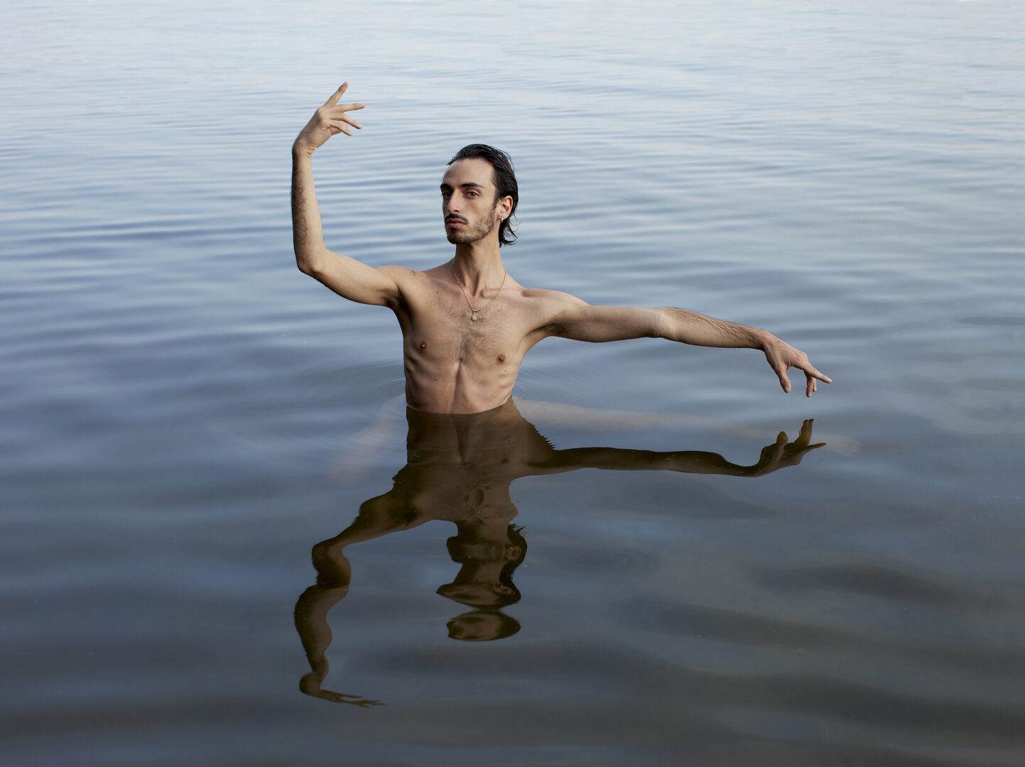 Leonardo: Centaur, (2021), Ancient mythological creature appearing through Leonardo's dance movement reflected in metallic surface of a lake GØNEJA ✷ 6