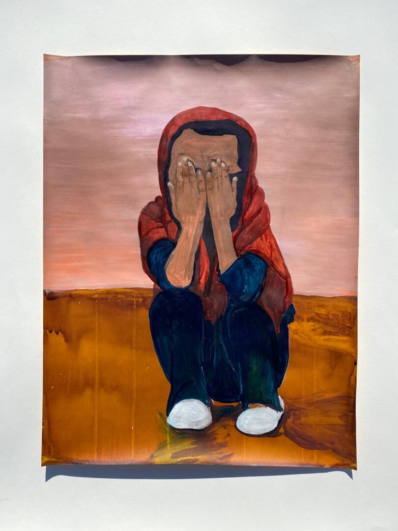 Zina Al-Shukri: An Unveiling 12 ‘I Want To Go Home’ 30in x 22in walnut ink, acrylic and gouache on paper 2022