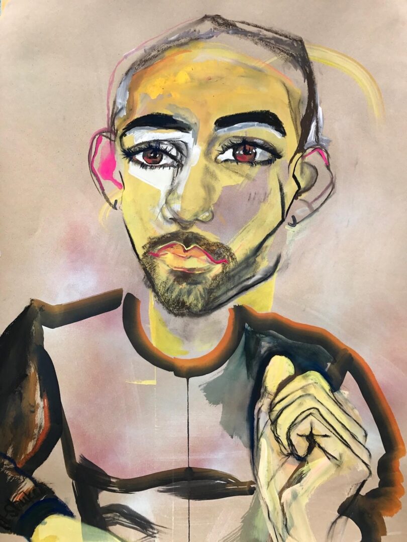 Zina Al-Shukri: An Unveiling 21 ‘Where Do I Even Begin, Ya Habibi’ 30in x 22in gouache, spray paint, soft pastel and charcoal 2019