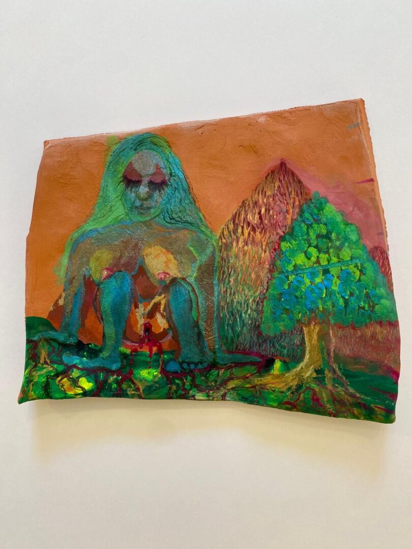 Zina Al-Shukri: An Unveiling 9 ‘Taurus’ 7in x 10in gouache, wild harvested Ouachita clay and metallic pigment on terra cotta 2024